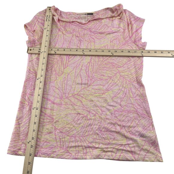 Tahari Women's Pink & Yellow Leaf Print Linen Top Small - Picture 2 of 5